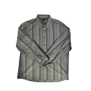 Kenneth Cole New York Collared Dress Shirt Blue Gray Stripes XXL
